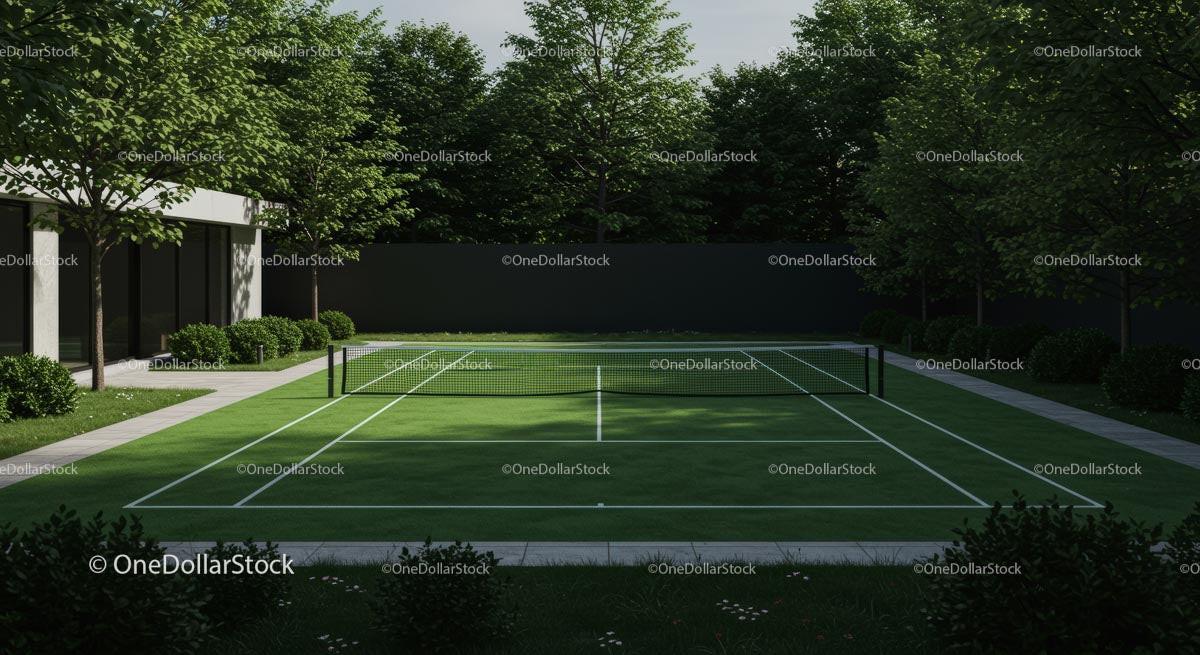 Modern Outdoor Tennis Court in Lush Green Surroundings