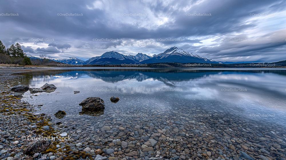 Serene Lake with Snow-Capped Mountain Reflection