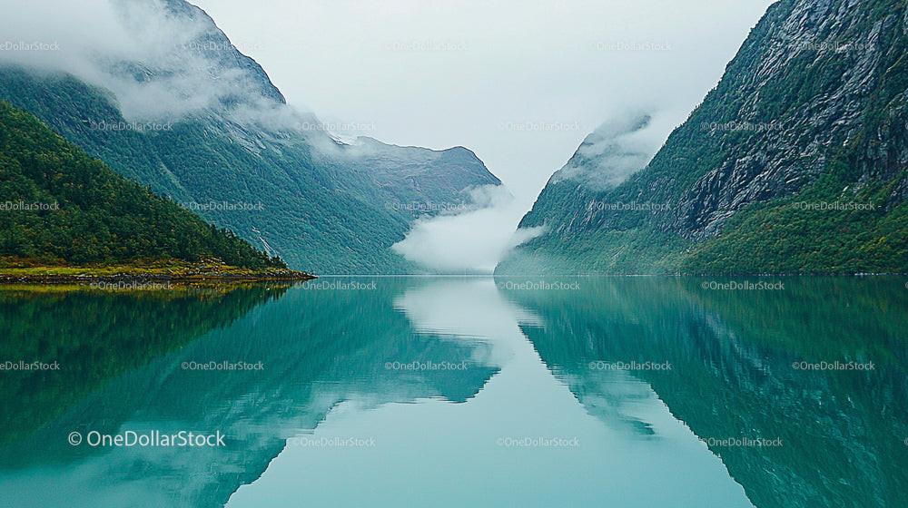 Serene Mountain Lake with Misty Reflections
