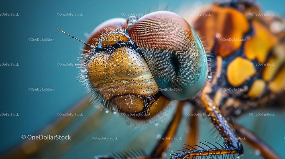 Macro Shot of Dragonfly with Vivid Compound Eyes