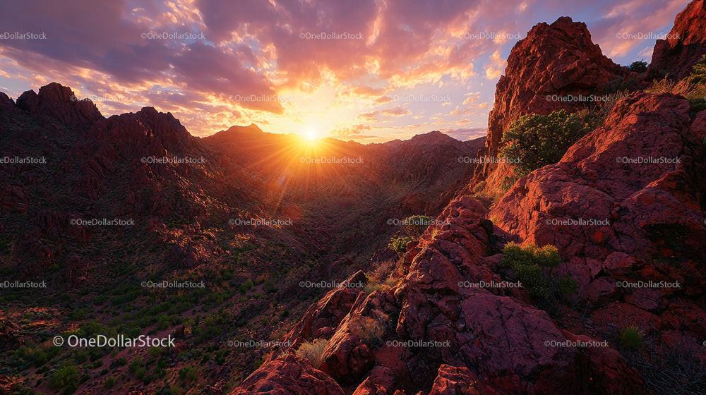 Sunset Over Majestic Red Rock Mountain Range