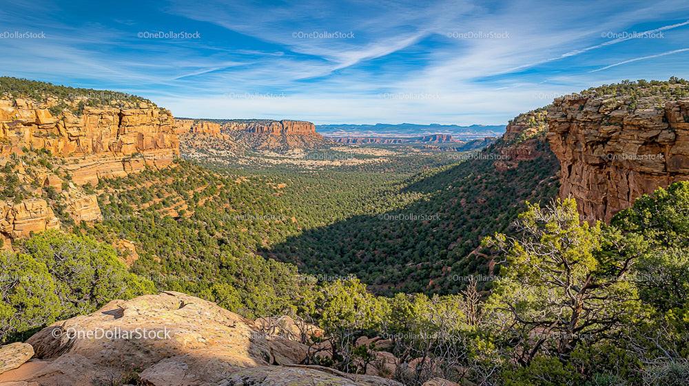 Majestic Canyon Landscape with Rocky Cliffs and Greenery