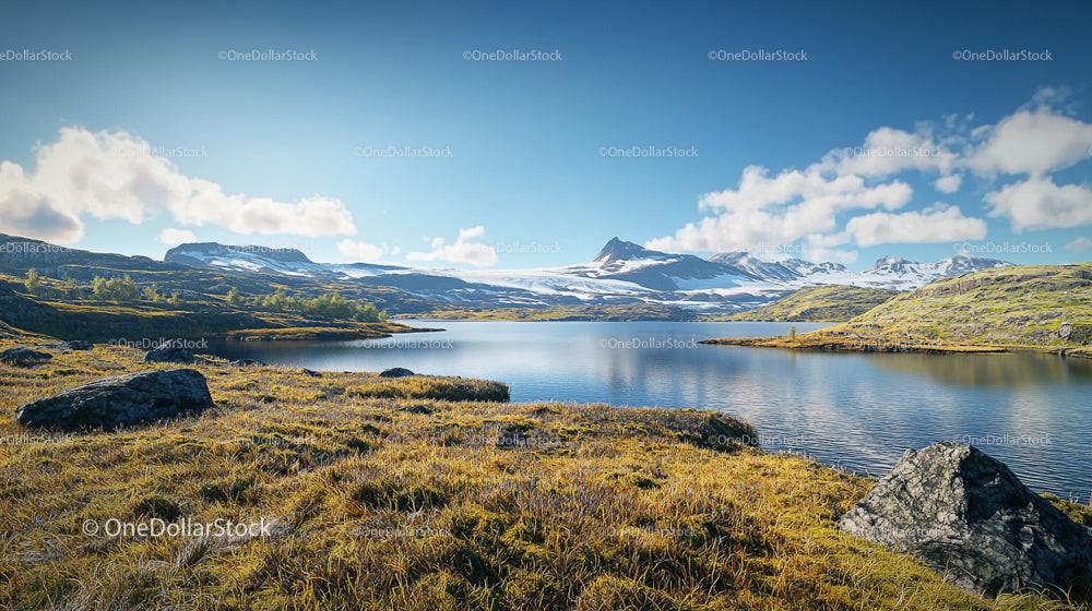 Tranquil Lake and Mountains under Clear Blue Sky