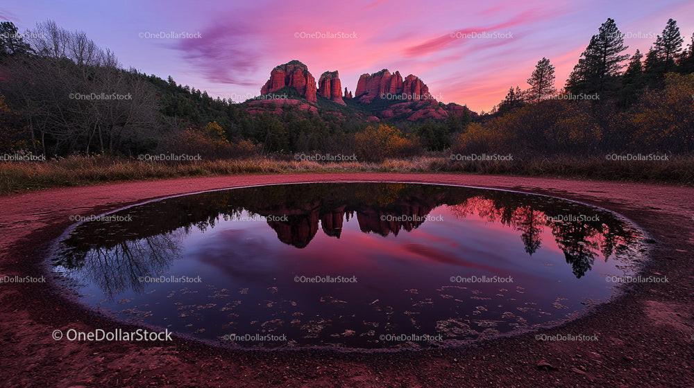 Reflective Sunset Over Sedona's Iconic Red Rock Formations