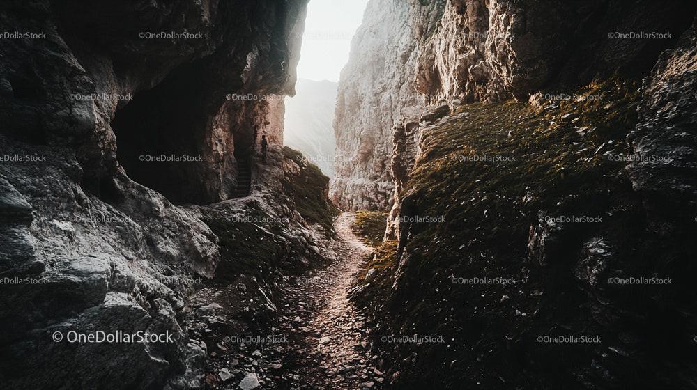 Winding Mountain Trail Through Dramatic Rocky Pass