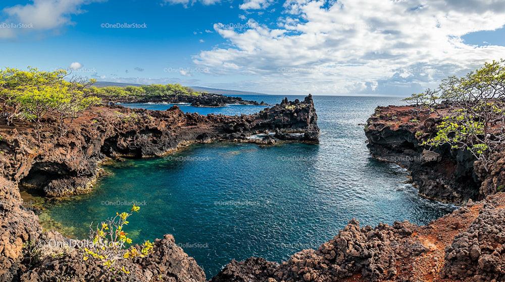 Turquoise Waters and Volcanic Cliffs at a Tropical Lagoon