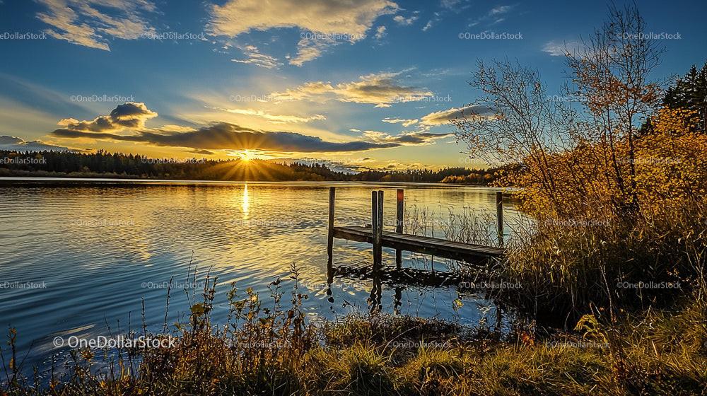 Serene Autumn Sunset Over a Tranquil Lake