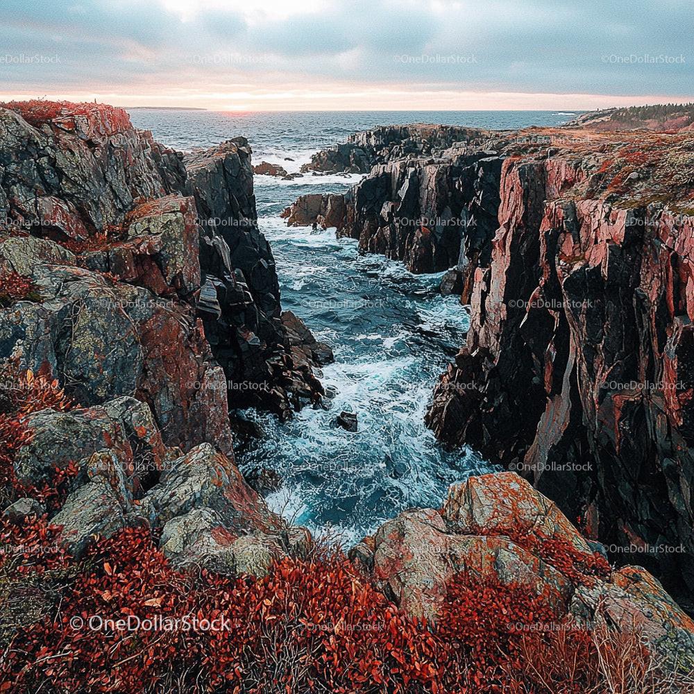 Dramatic Rocky Cliffs at Sunset Overlooking the Ocean