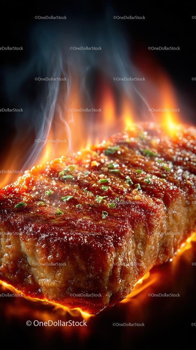 Perfectly Grilled Steak with Sizzling Flames