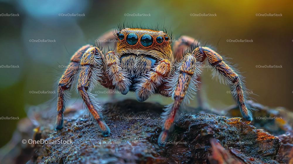 Close-Up of a Jumping Spider on Forest Floor