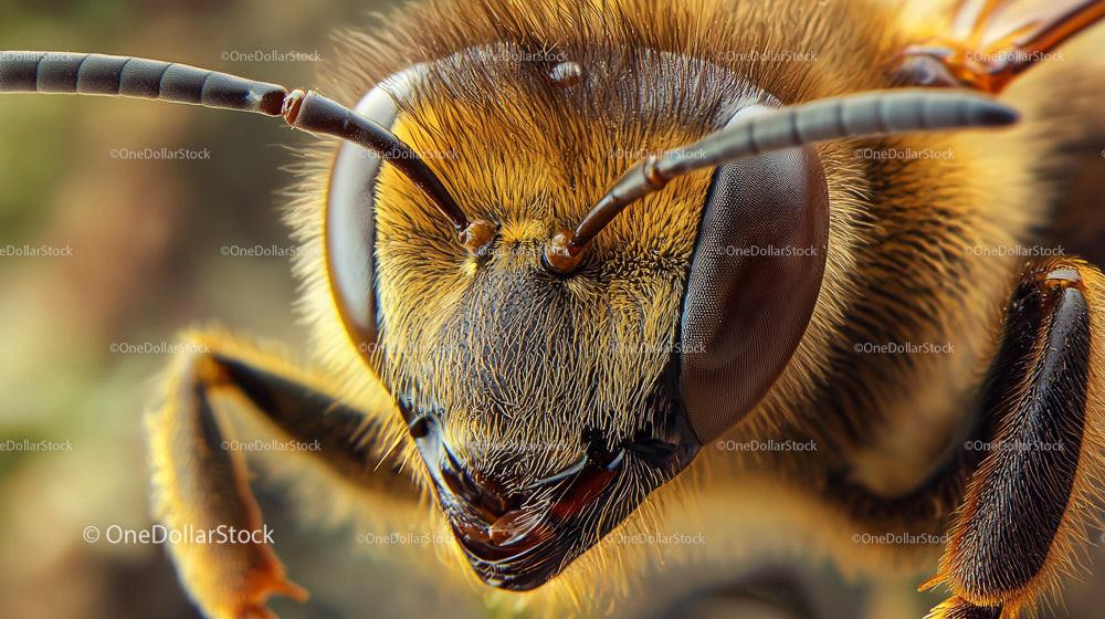 Intricate Close-Up of a Honeybee's Face in Detail