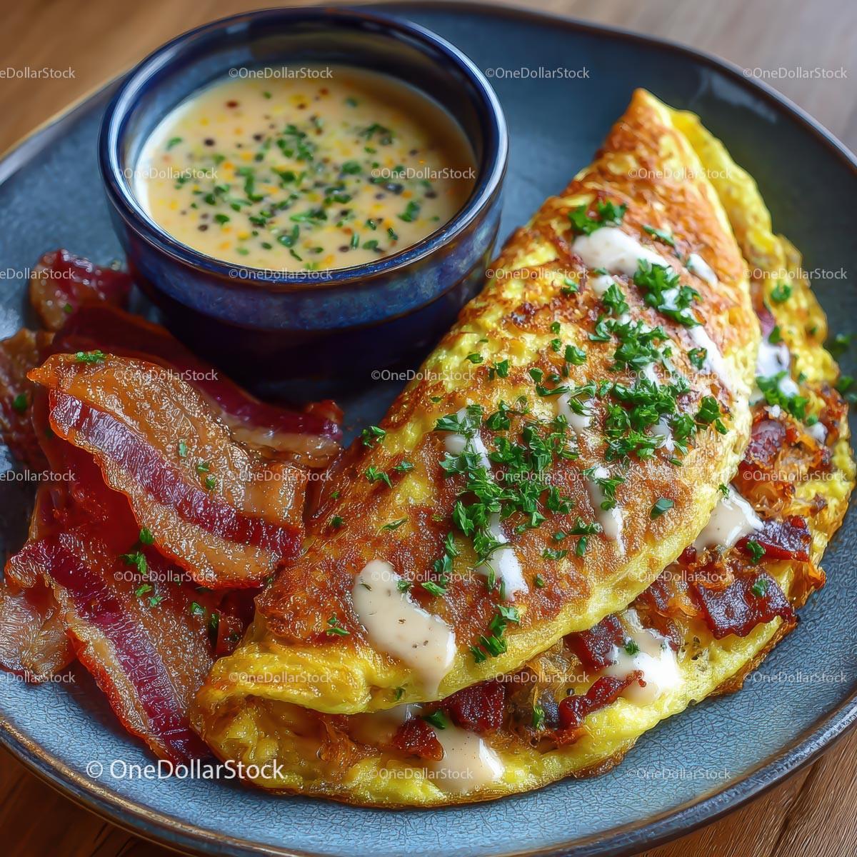 Savory Omelette with Bacon and Herb Garnish