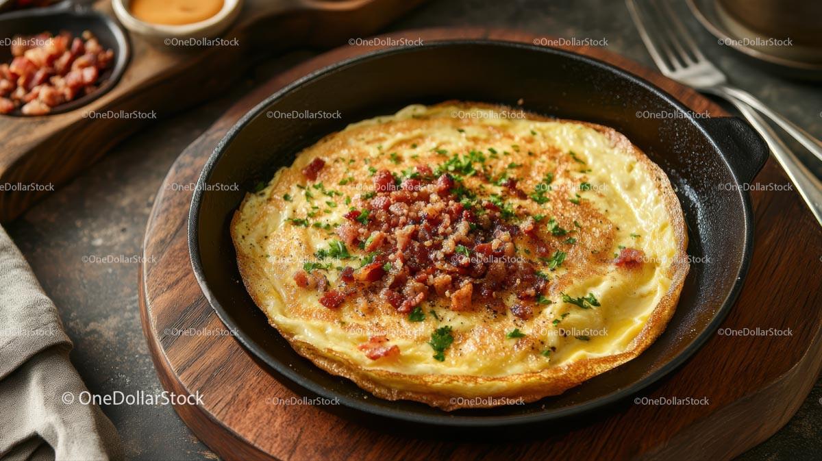Savory Omelette with Crispy Bacon and Fresh Herbs