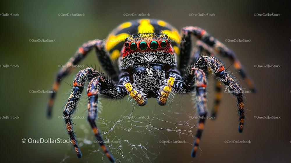 Vividly Colored Spider in Intricate Web Macro