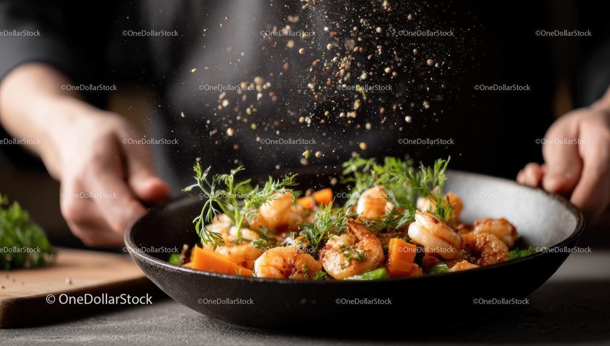 Gourmet Shrimp Dish with Fresh Herbs and Pepper