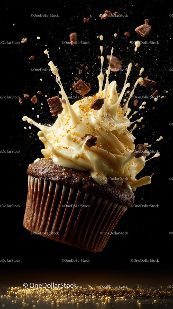 Chocolate Cupcake with Creamy Icing and Chocolate Splashes