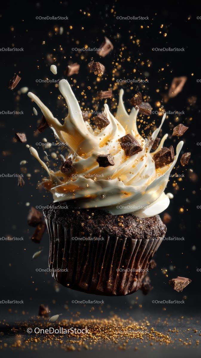 Explosive Chocolate Cupcake with Whipped Cream Splash