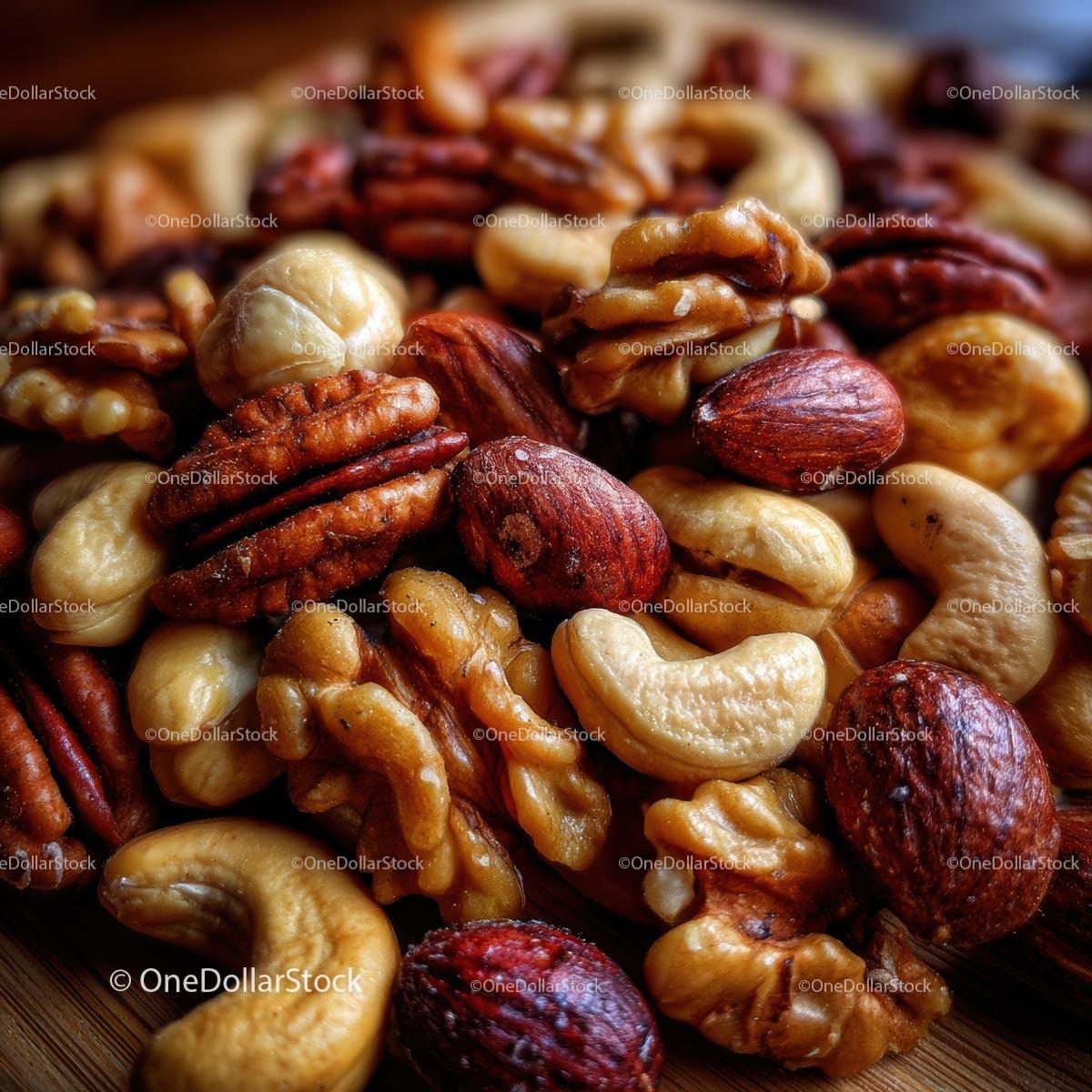 Mixed Nuts Assortment Close-Up with Almonds and Cashews