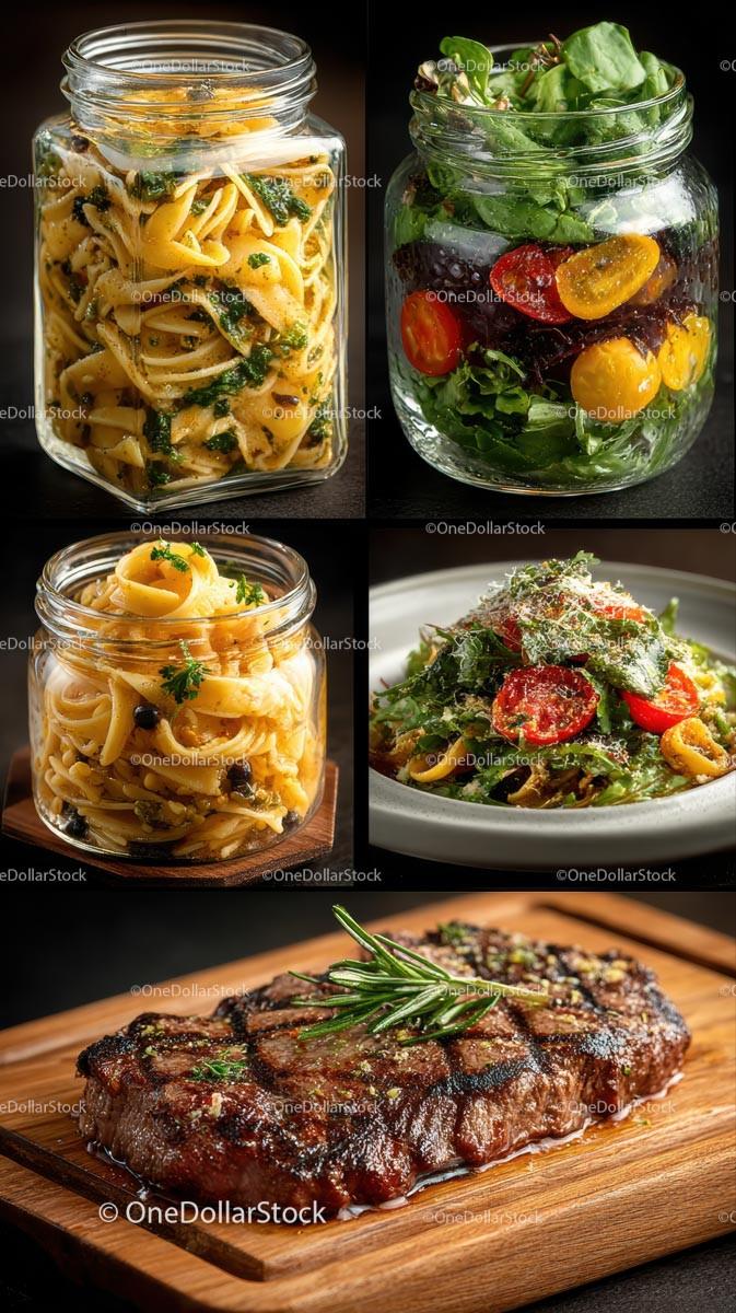 Gourmet Pasta and Salad with Grilled Steak