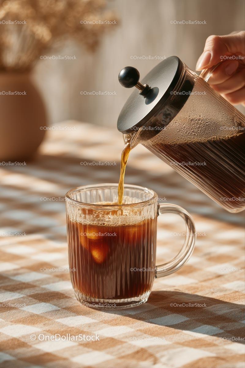 Pouring Freshly Brewed Coffee from French Press