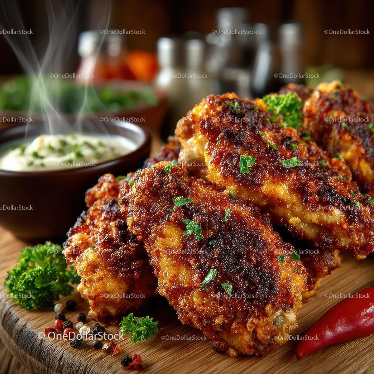 Crispy Chicken Wings with Dipping Sauce and Herbs