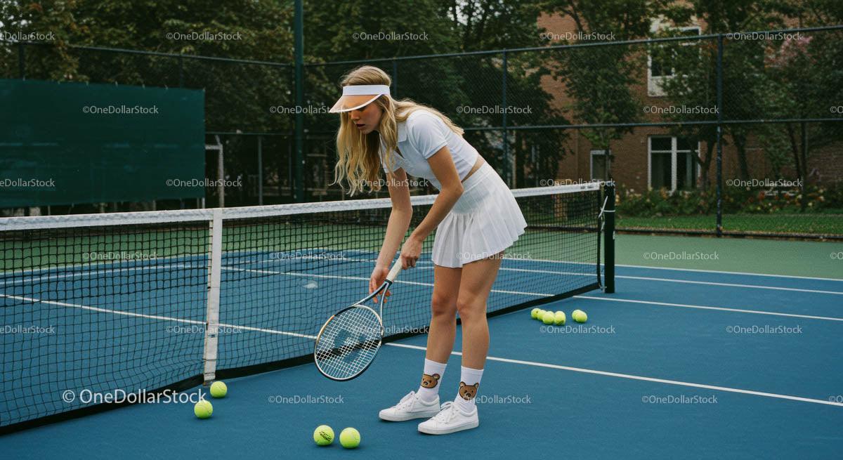 Young Woman Practicing Tennis on Outdoor Court