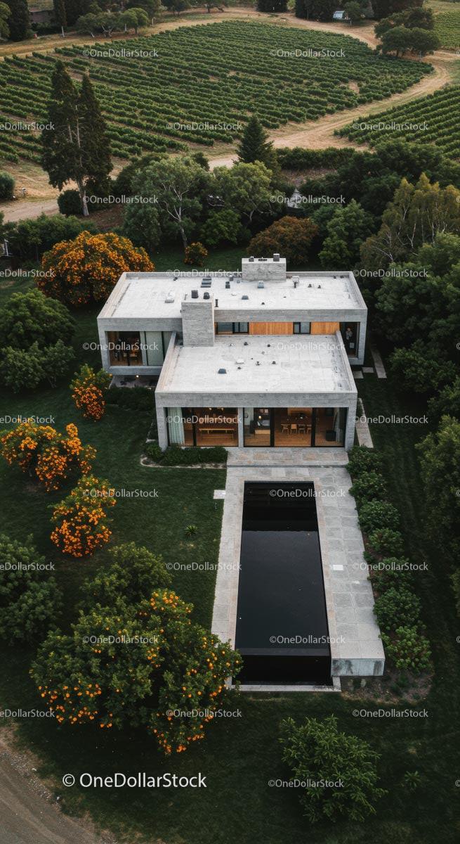 Modern Luxury Home Surrounded by Vineyard and Lush Greenery Stock Photo Bundle preview 15