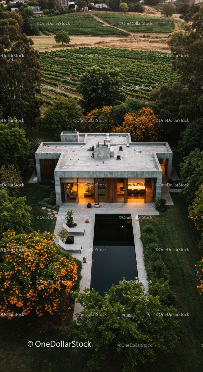 Modern Luxury Home Surrounded by Vineyard and Lush Greenery Stock Photo Bundle preview 19