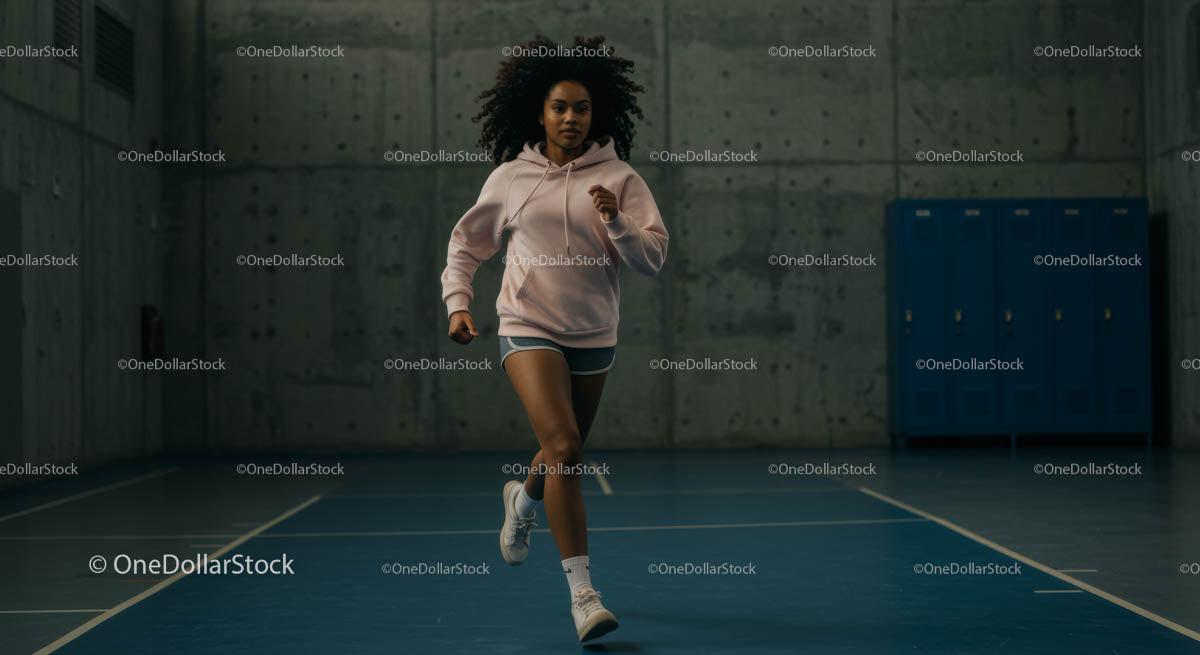 Athletic Woman Running in Indoor Gym Setting