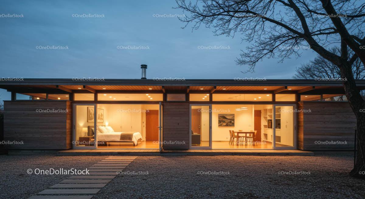 Modern Glass-Facade House at Dusk