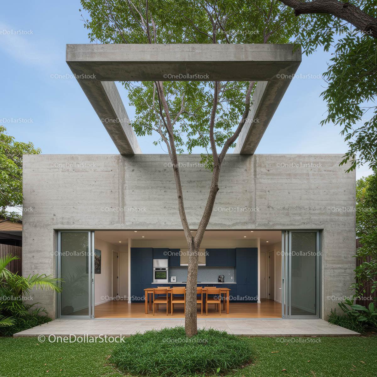 Contemporary Concrete House with Open Garden Design