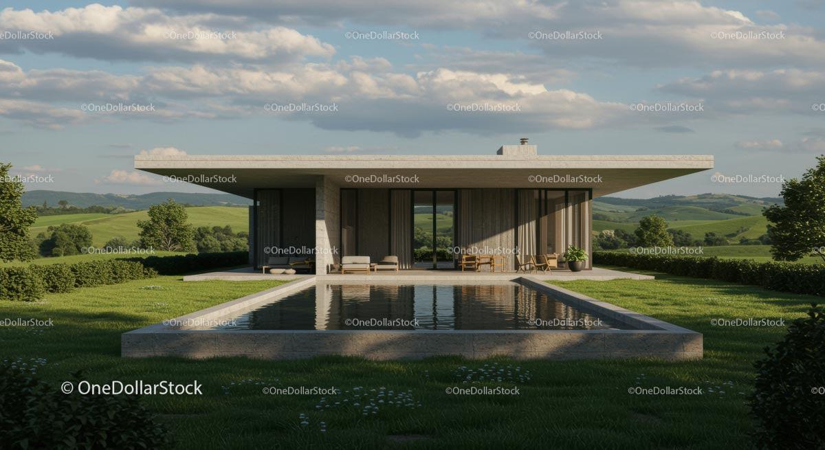 stock photo bundle made with Modern Architectural House with Scenic Countryside View Stock Photo Bundle