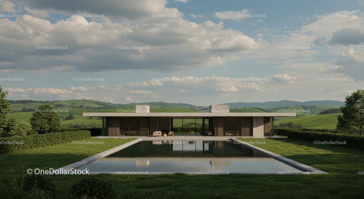 Modern Architectural House with Scenic Countryside View Stock Photo Bundle creative preview 4