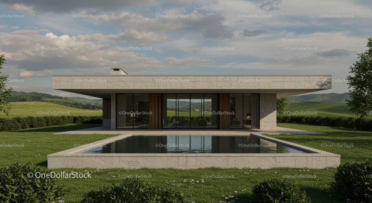 Modern Minimalist House with Outdoor Pool in Scenic Setting