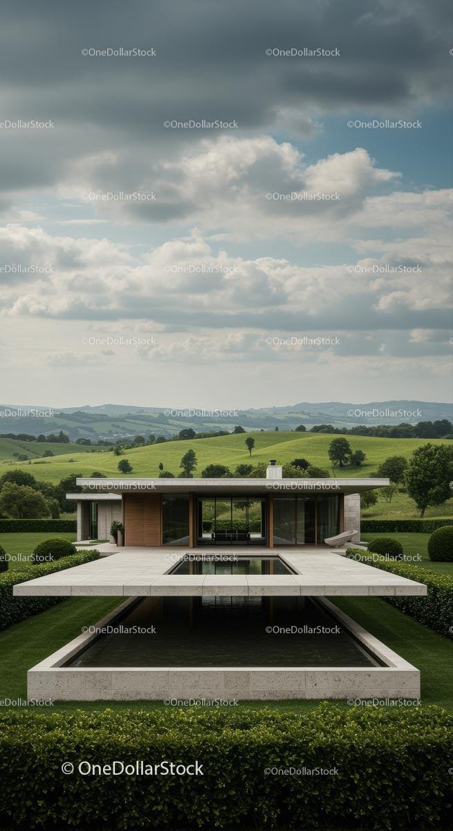 Modern Villa with Pool in Serene Countryside Landscape Stock Photo Bundle preview 7