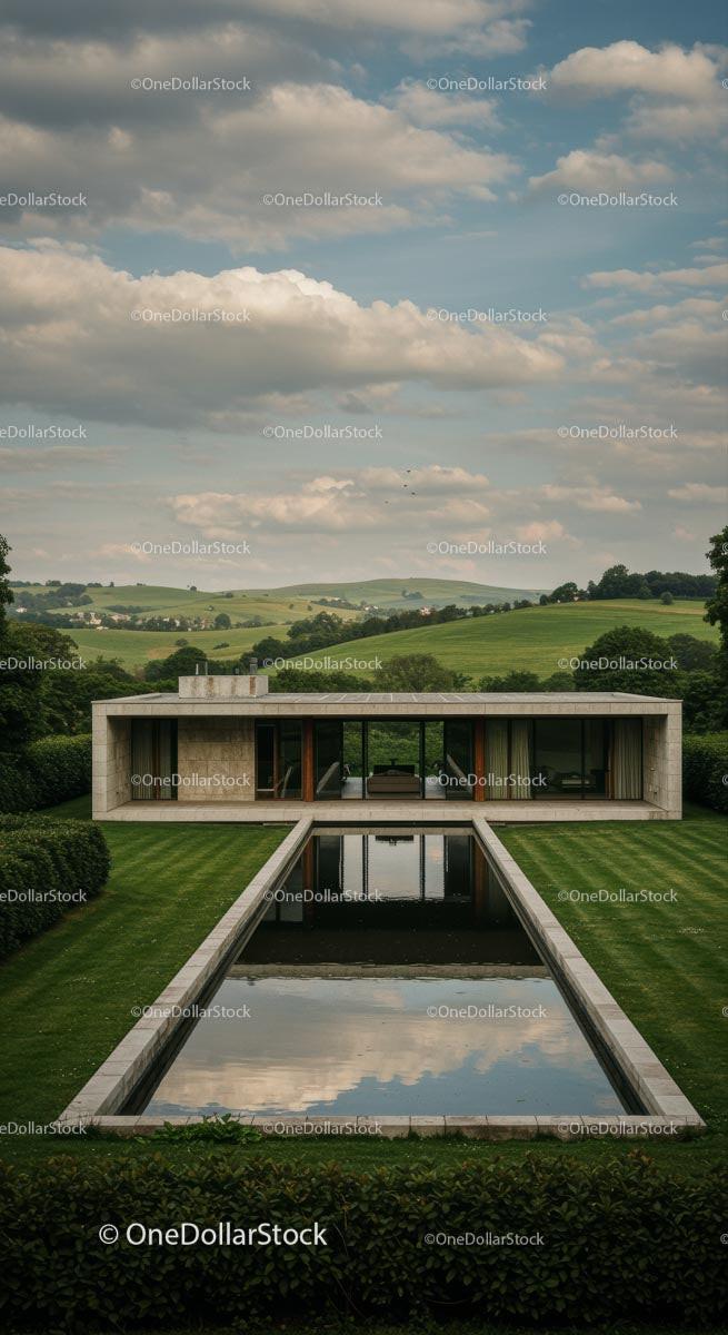Modern Villa with Pool in Serene Countryside Landscape Stock Photo Bundle preview 9