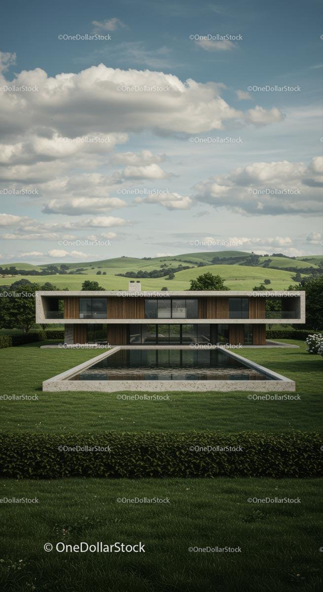 Modern Villa with Pool in Serene Countryside Landscape Stock Photo Bundle preview 10