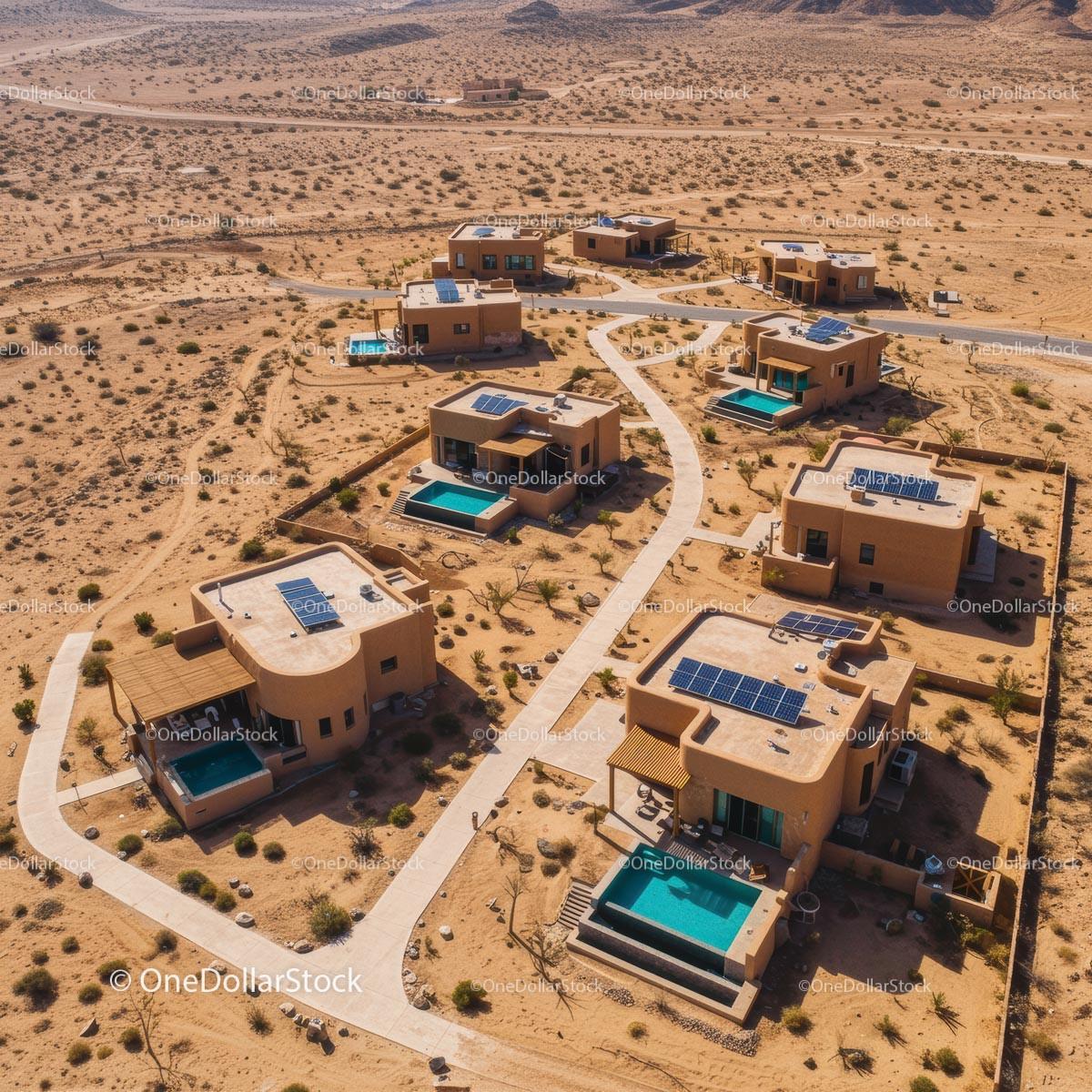 Luxury Desert Villas with Swimming Pools and Solar Panels Stock Photo Bundle preview 7