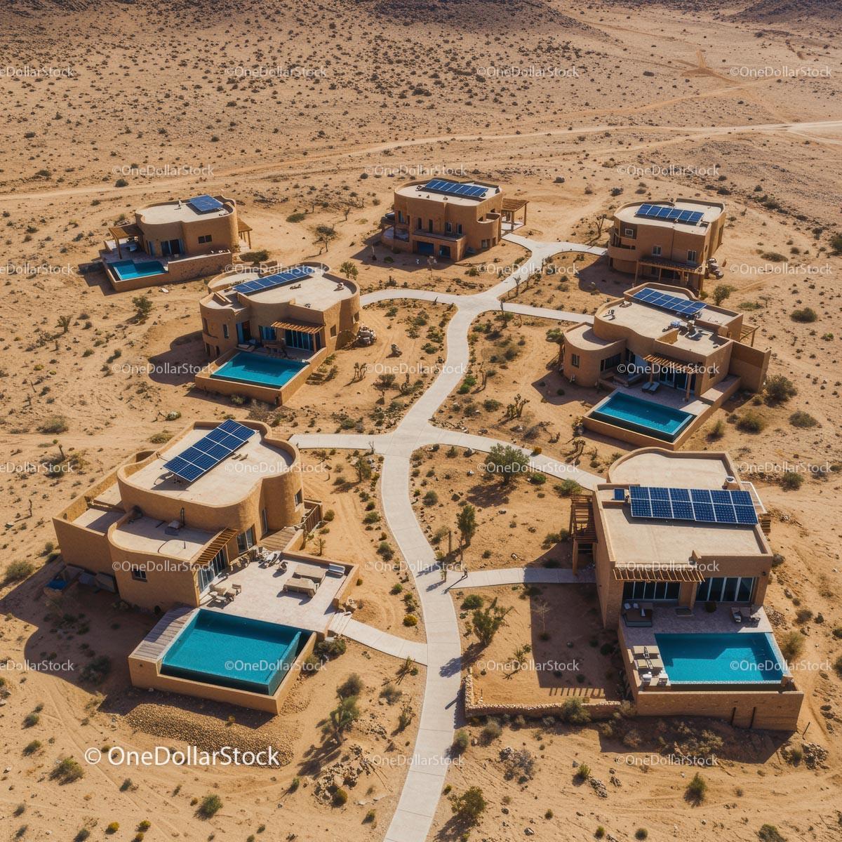 Luxury Desert Villas with Swimming Pools and Solar Panels Stock Photo Bundle preview 8