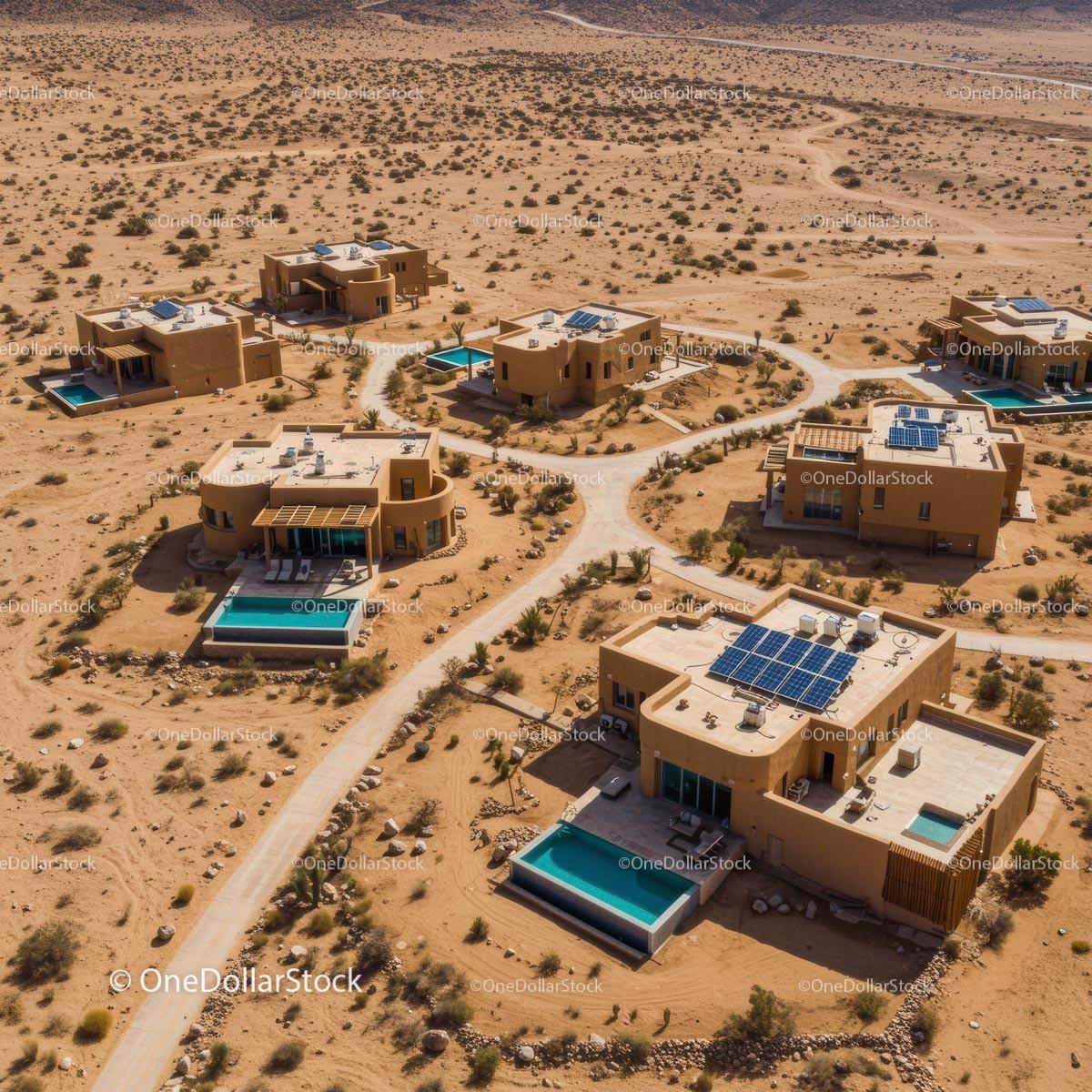 Luxury Desert Villas with Swimming Pools and Solar Panels Stock Photo Bundle preview 10