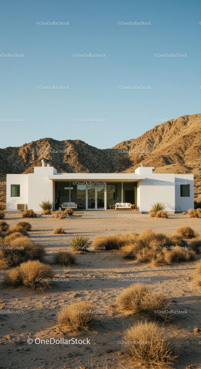 stock photo bundle made with Modern White House Amidst Desert Mountains and Clear Skies Stock Photo Bundle