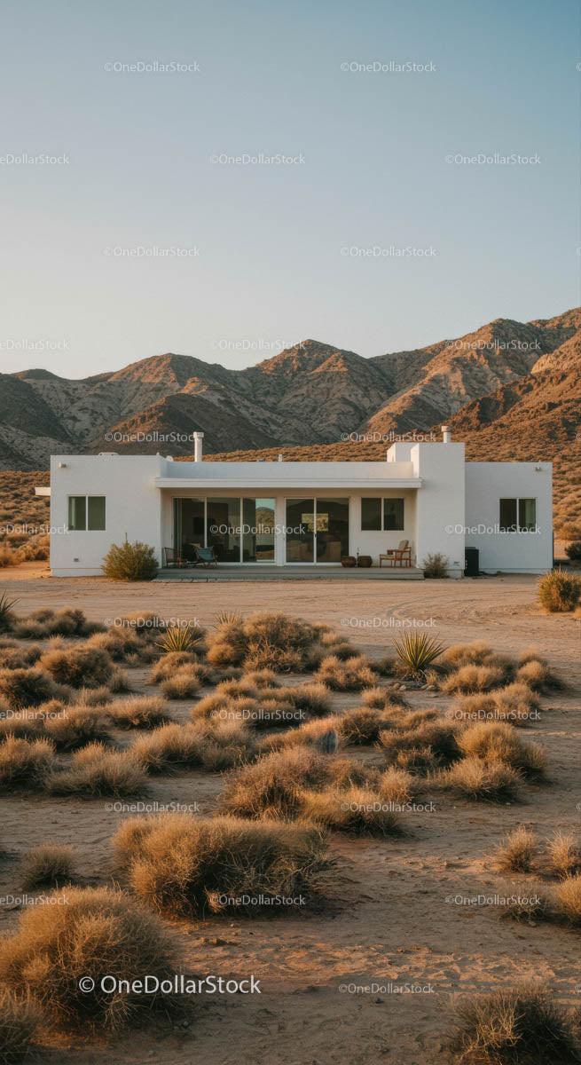 Modern Desert House with Mountain Backdrop
