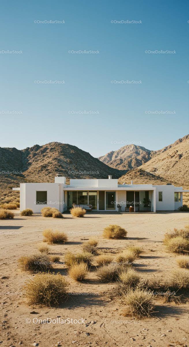 Modern Desert House with Mountain Backdrop