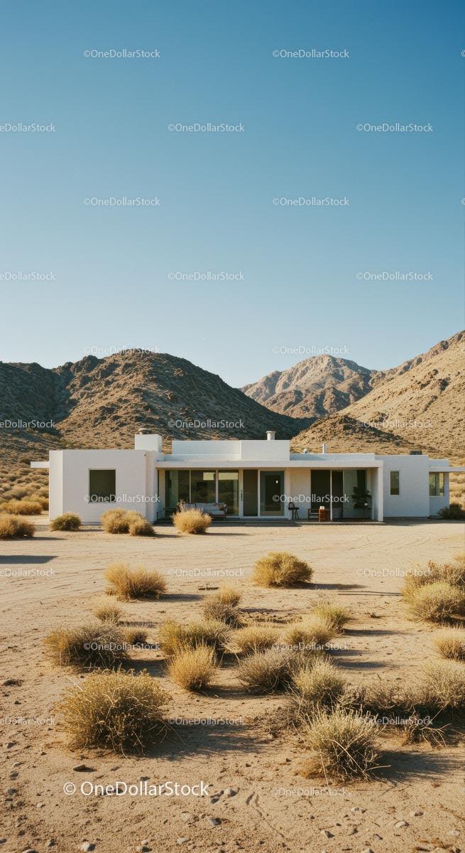 Modern White House Amidst Desert Mountains and Clear Skies Stock Photo Bundle preview 25