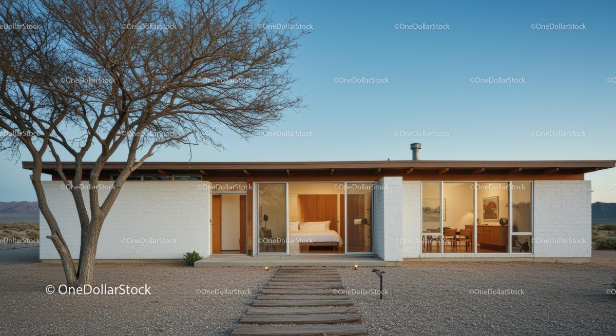 Modern Desert Home with Glass Facade and Open Interiors Stock Photo Bundle preview 5
