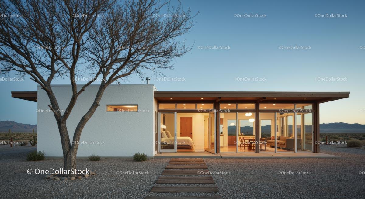Modern Desert Home with Glass Facade and Open Interiors Stock Photo Bundle preview 7