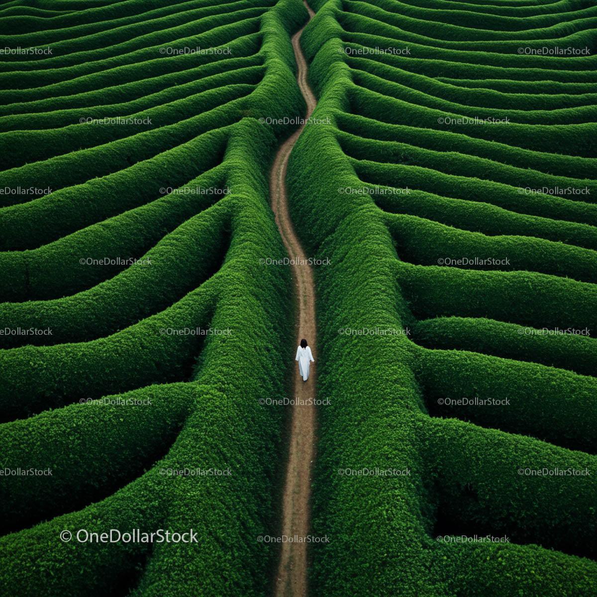 Solitary Path Through Verdant Tea Plantation