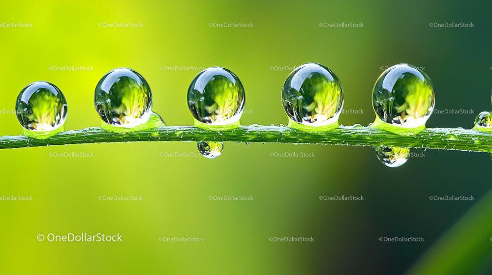 Dew Droplets on Fresh Green Grass Blade