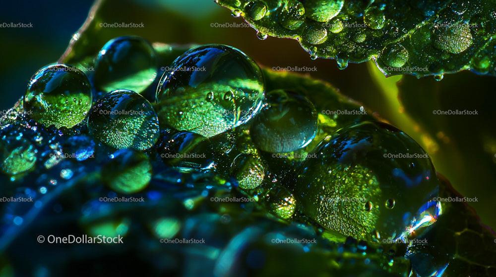 Macro Photography of Water Droplets on a Green Leaf