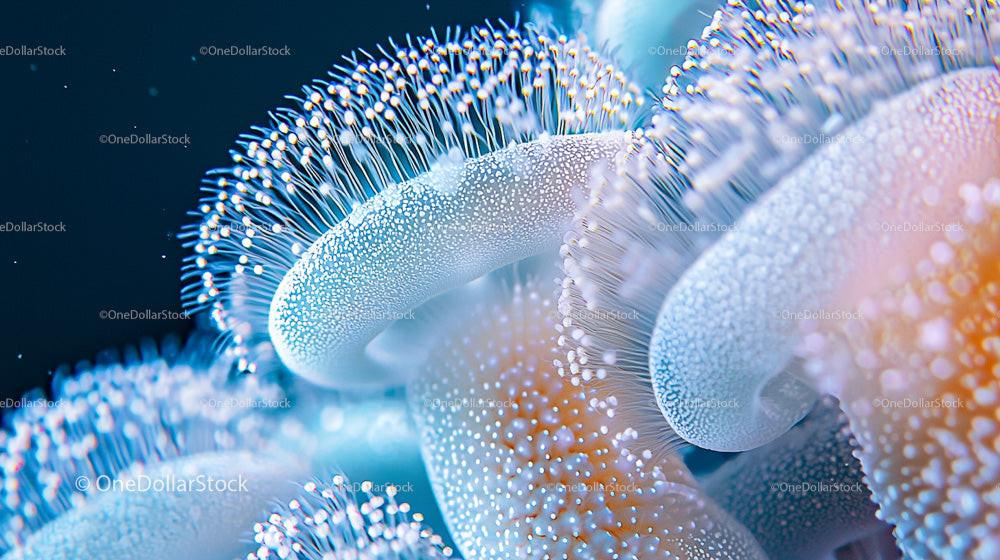 Close-Up of Vibrant Blue Jellyfish in Ocean Waters